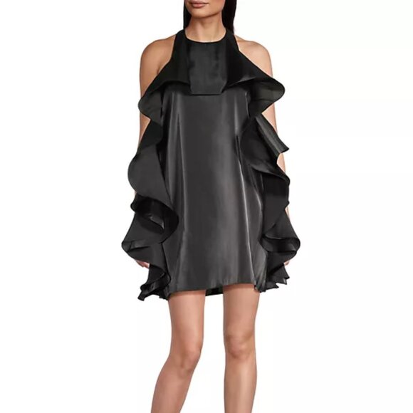 One33 Social Ruffle Shiny Chiffon Halter Minidress - Picture 1 of 6